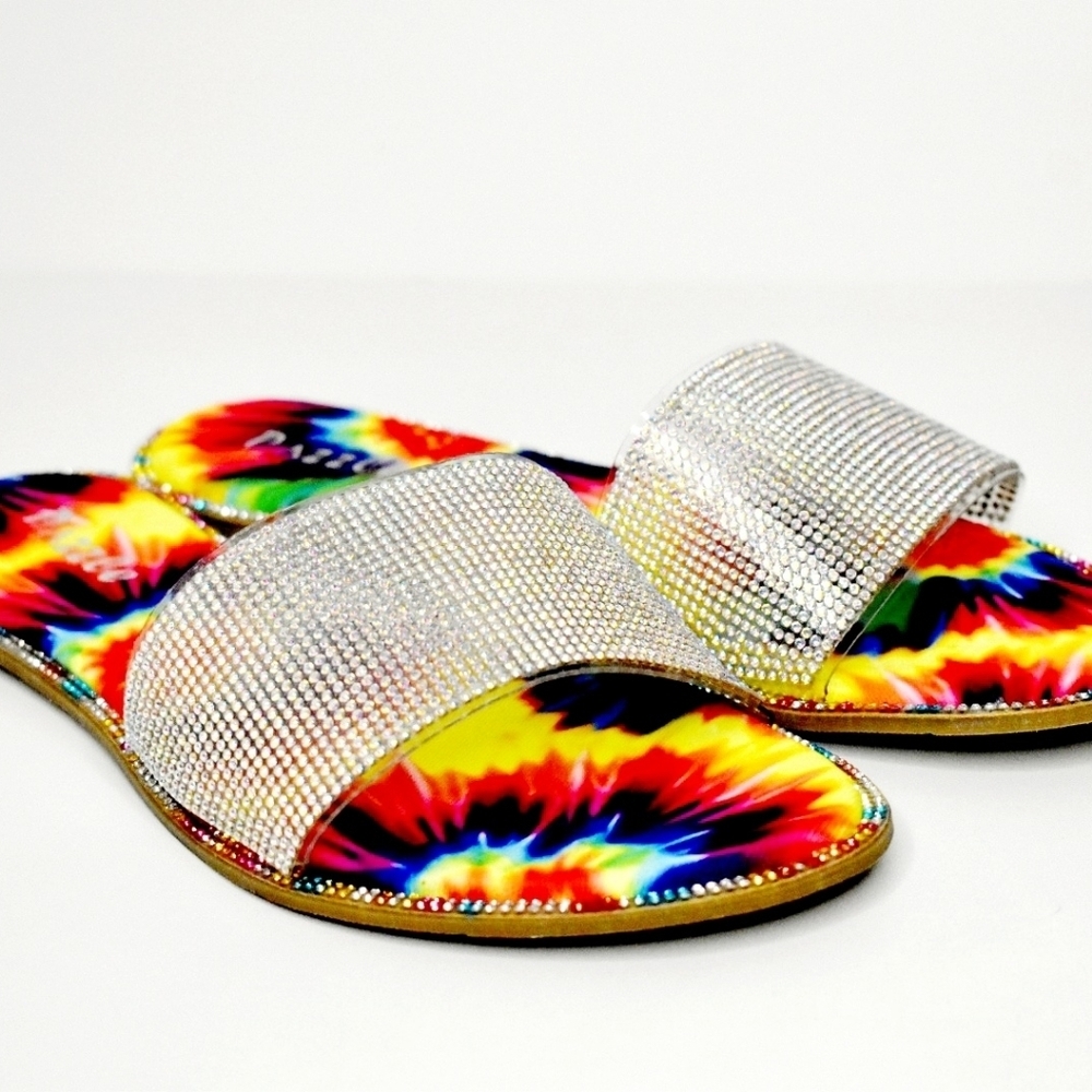Pazzle Rhinestone Tie-Dye Slip-on Sandals Size 8.5